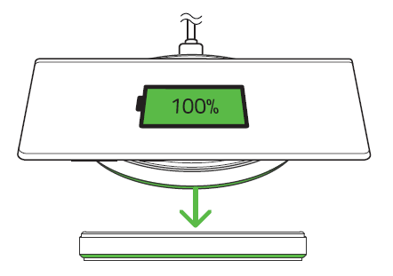 Illustration showing the smartphone at full charge on top of the charging chroma