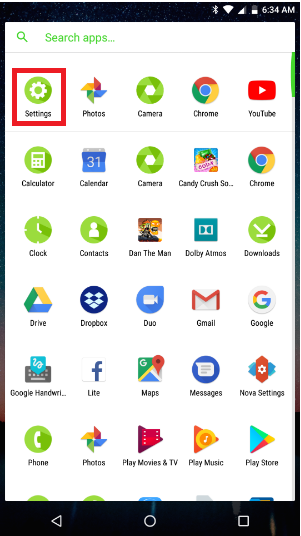 Select Settings from the App List