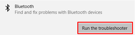 Close up of the Bluetooth troubleshooter