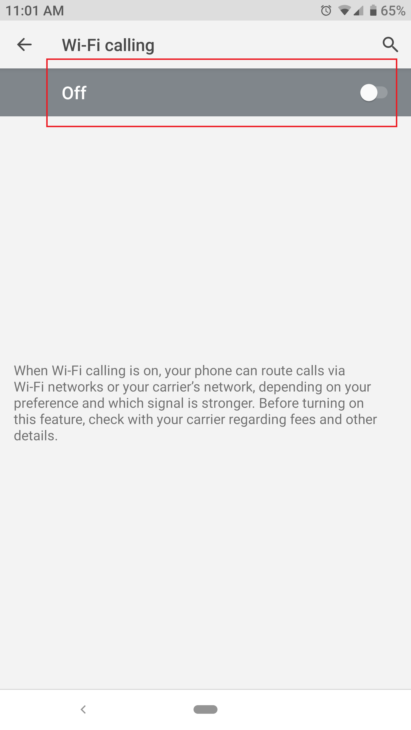 Tap to toggle on the Wi-Fi Calling