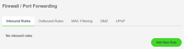 Add New Rule button in the Inbound Rules tab under Firewall / Port Forwarding section