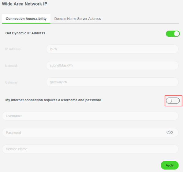 Connection Accessibility tab highlighting the switch to require a username and password on the Razer Sila UI