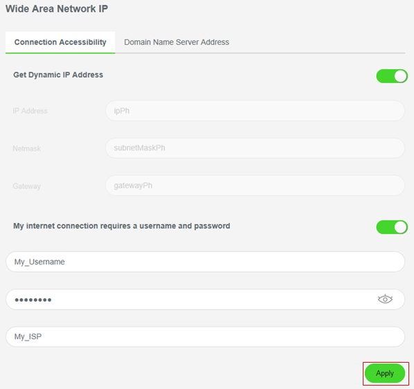 Connection Accessibility tab highlighting the Apply button on the Razer Sila UI