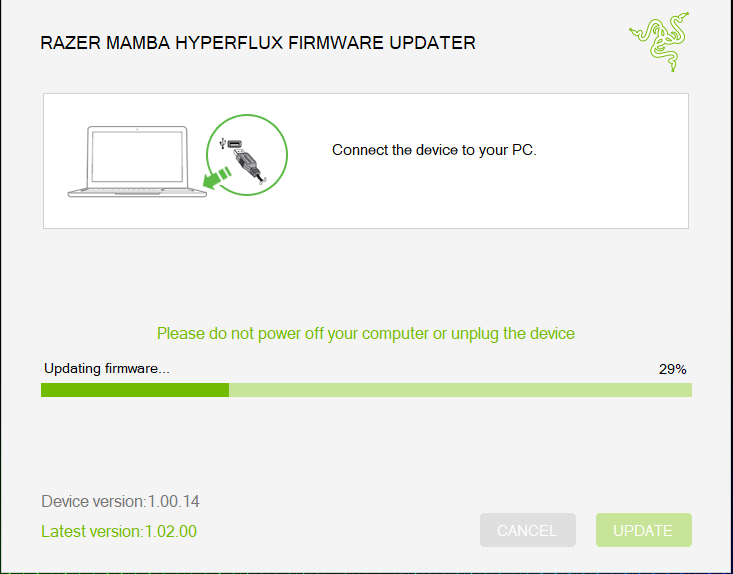 Do not power off your PC or unplug or device