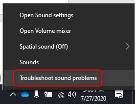 Troubleshoot Sound Problems via system tray