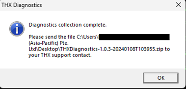 THX Diagnostics window pop-up message