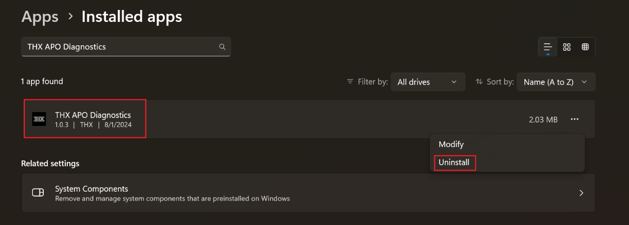 Installed apps window