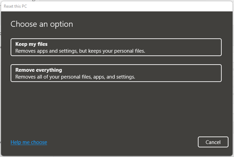 Keep my files or Remove everthing