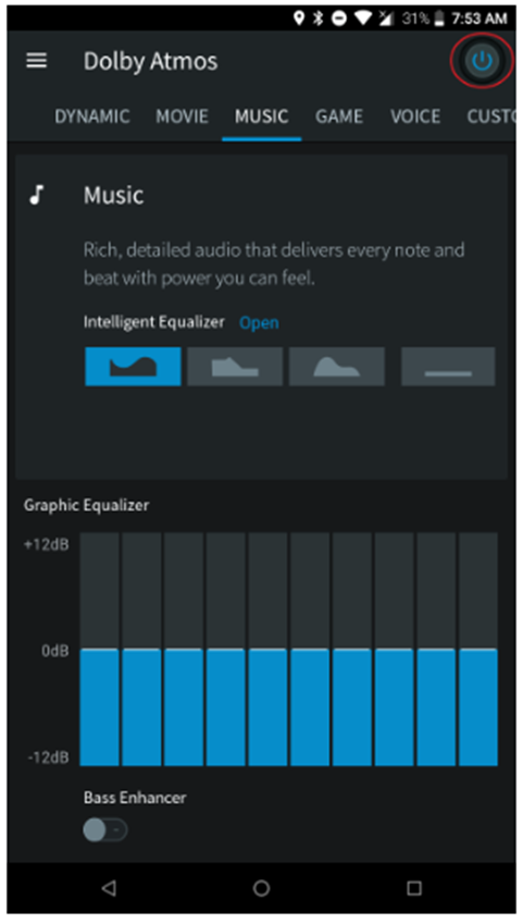 Tap the power button on the top-right corner
