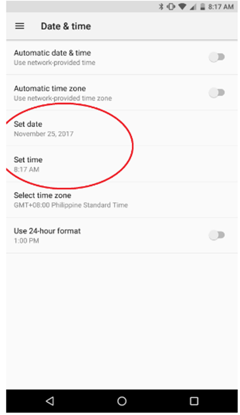 Set date and time settings 