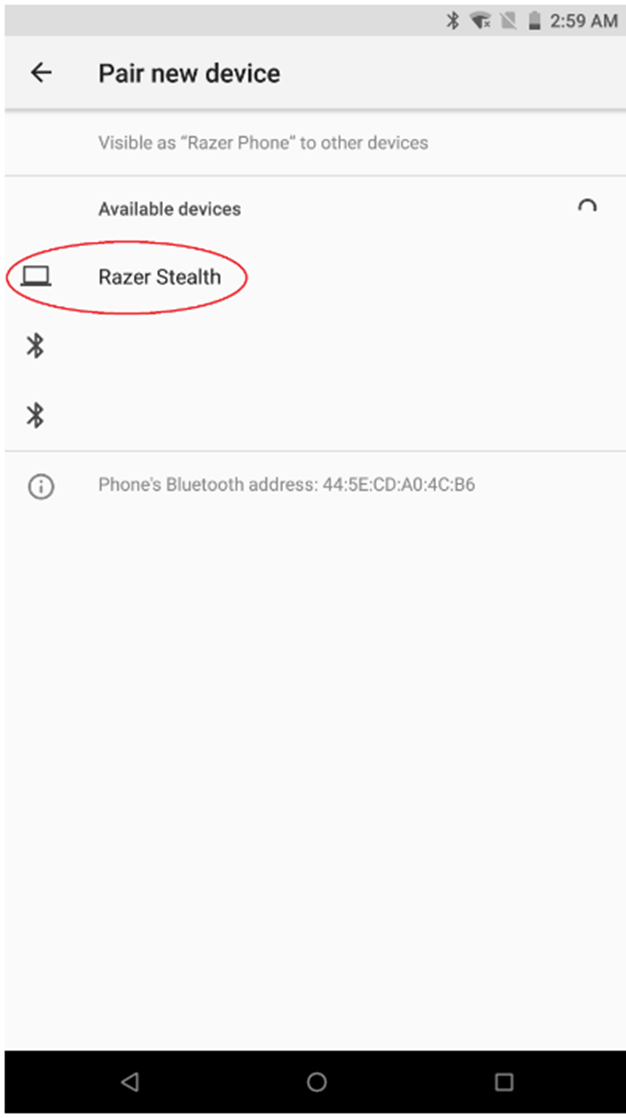 List of available devices under Pair new device on an Android Oreo phone