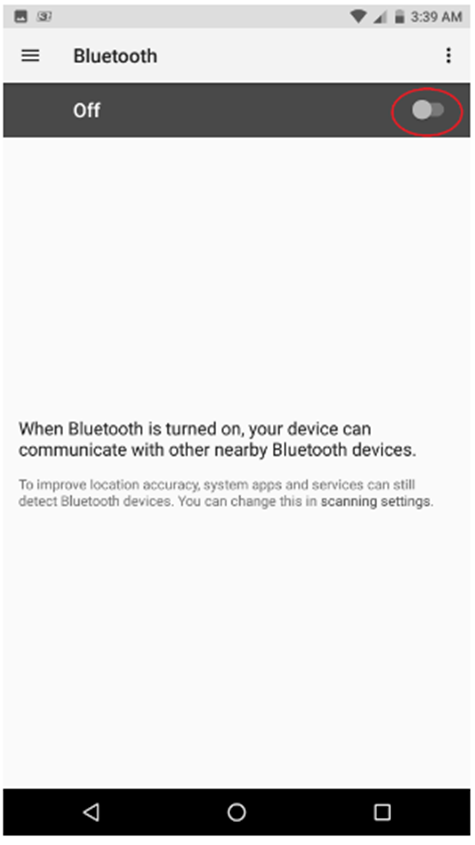 Bluetooth switch on an Android Nougat screen