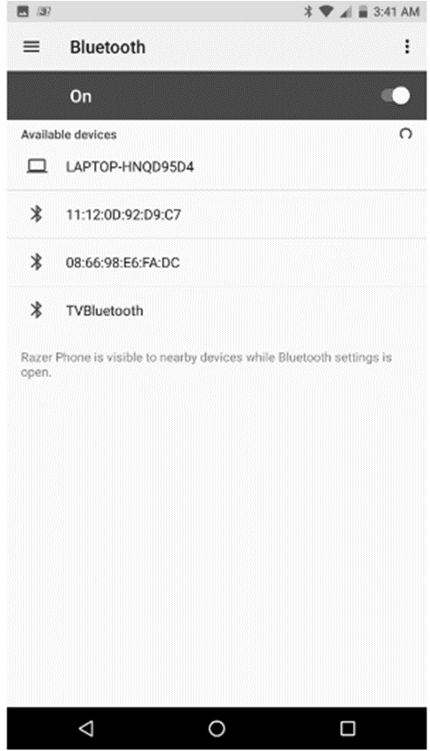 List of available devices under Bluetooth on an Android Nougat screen