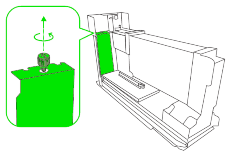 Unscrew the thumbscrew and remove the PCI-e slot cover