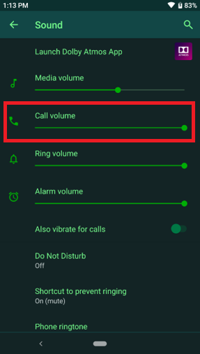 Adjust the Call Volume as desired