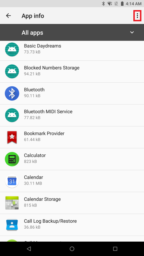 App info page highlighting the 3 dots icon on the Razer Phone