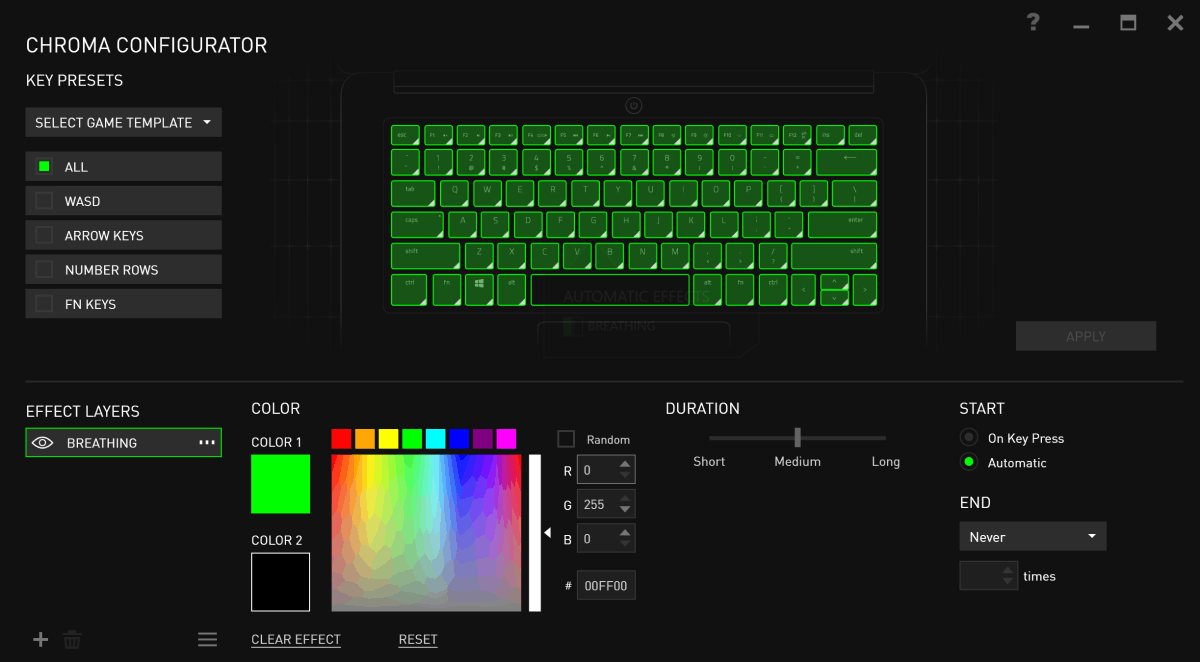 how to change lighting on razer blackwidow chroma