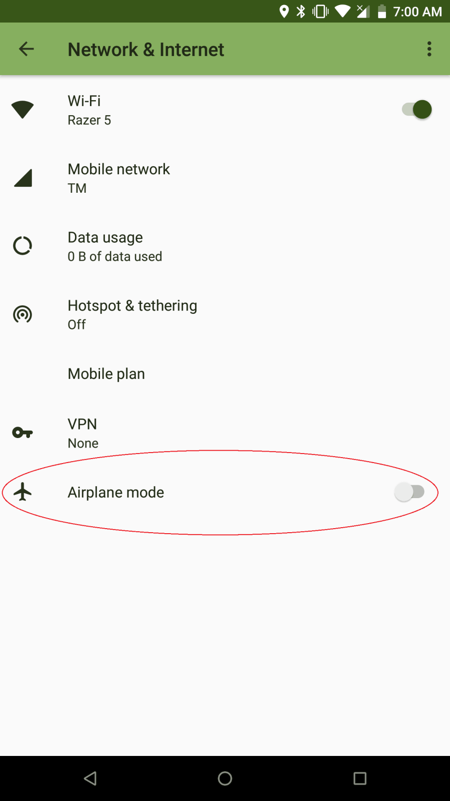 Disable Airplane Mode setting