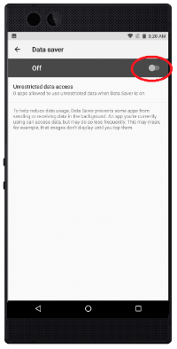 Data saver ON and OFF button