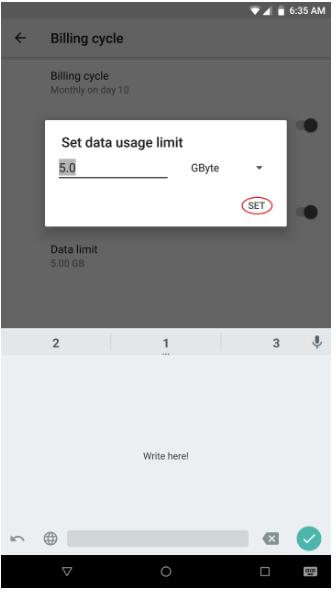 Set data limit pop-up window on the Razer Phone