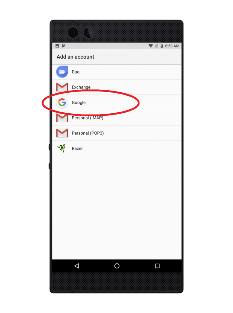 Google account in add an account