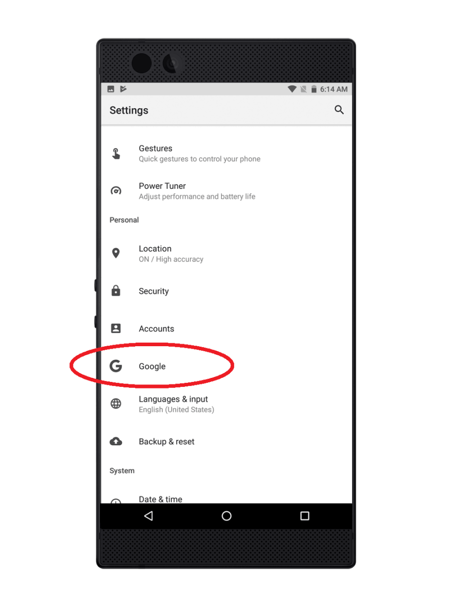 Google tab under settings