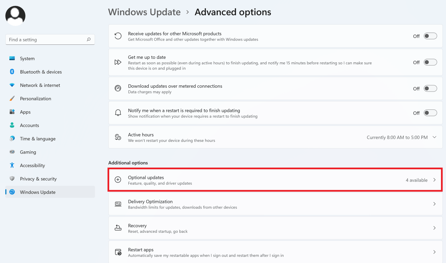 Select Optional updates