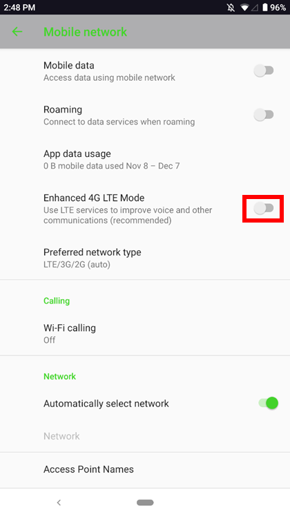 Enhanced 4G LTE Mode On