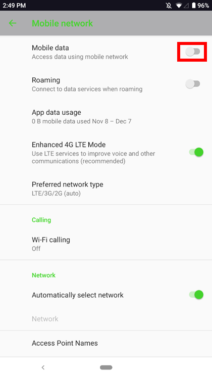 Turn of Mobile data