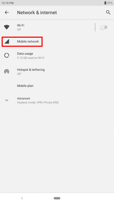 Network and Internet settings for Razer Phone
