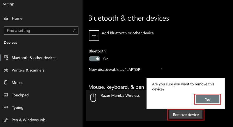 Click Yes to confirm