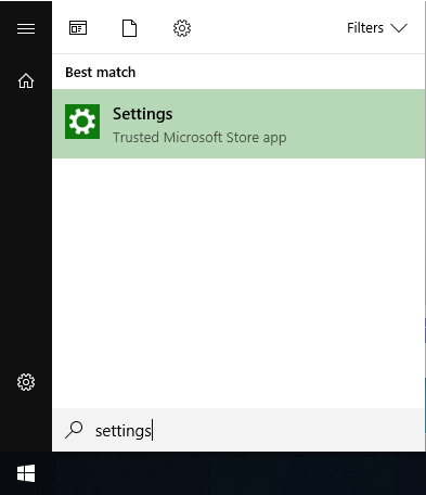 Search for Settings in the start menu
