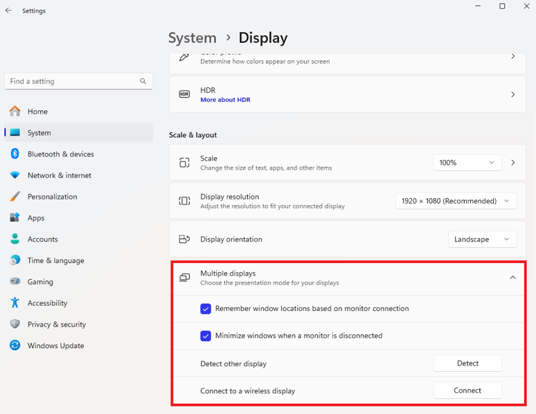 Multiple displays option