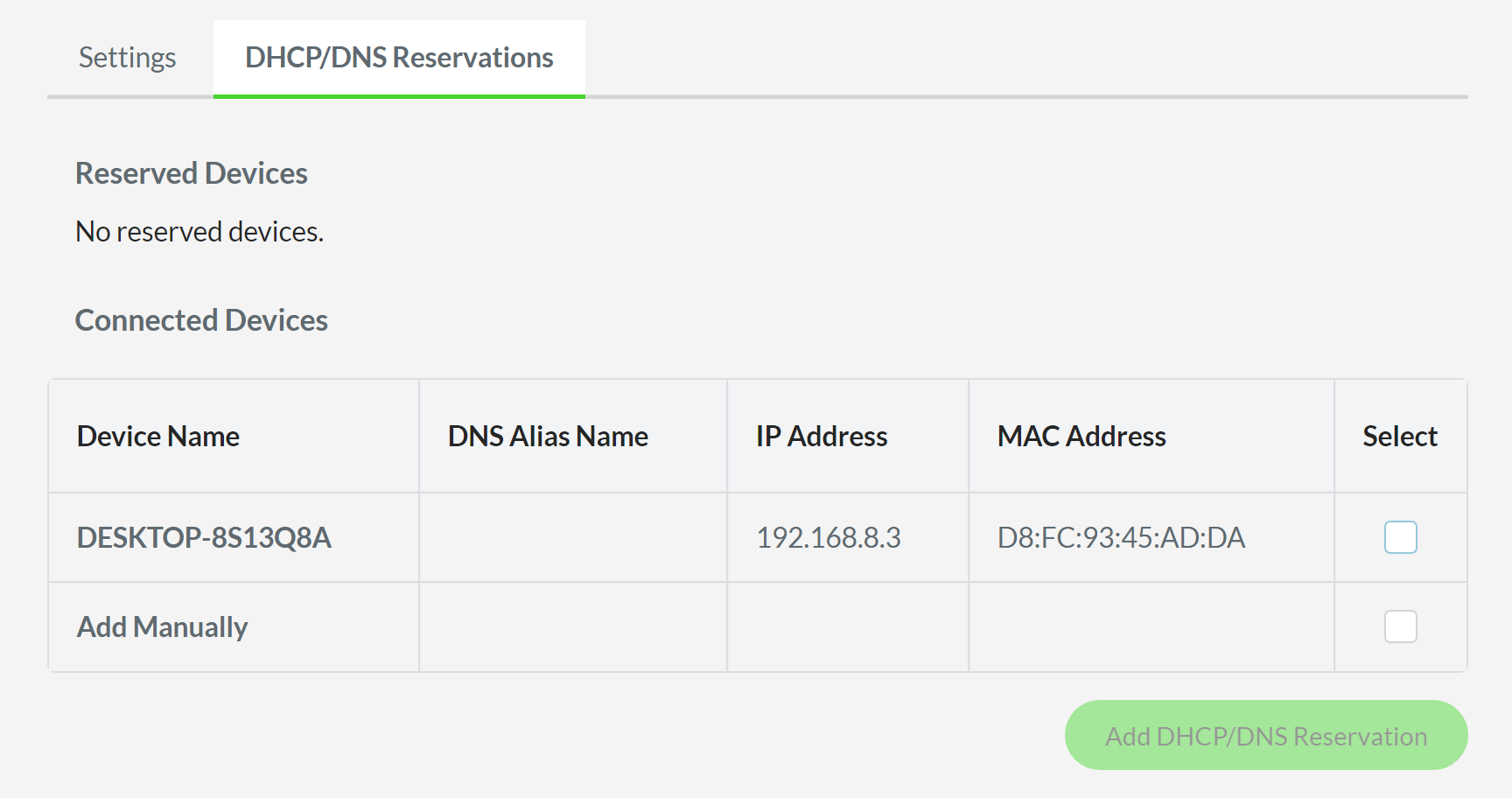 List of connected devices in the Razer Sila Web UI