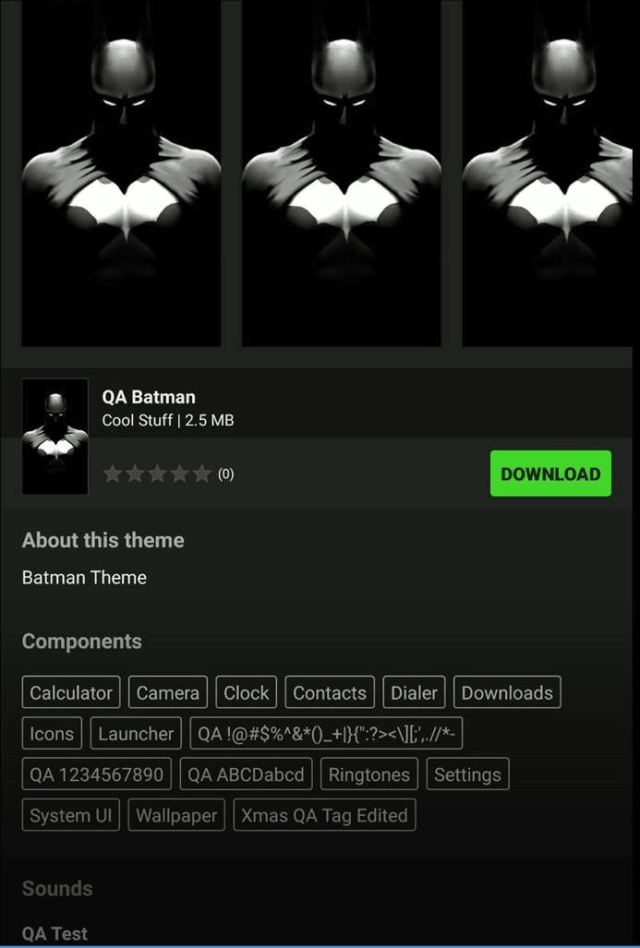 Theme page with download button