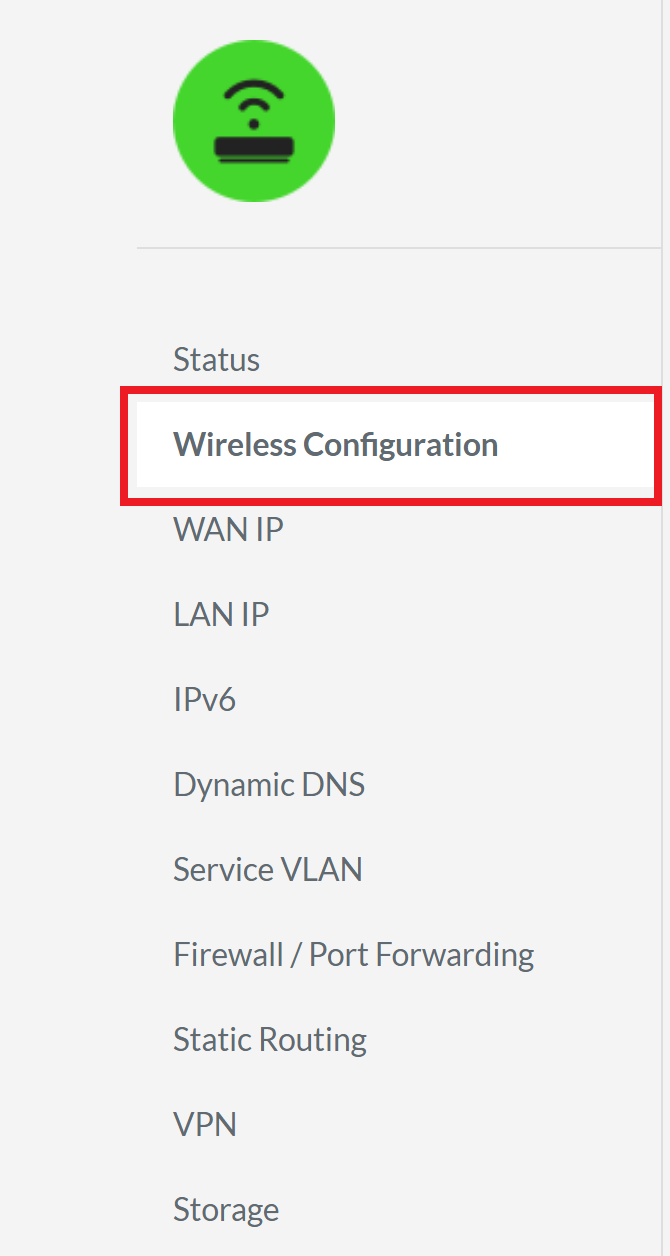 Shot of the Wireless Configuration” tab in the left navigation panel of the Razer Sila