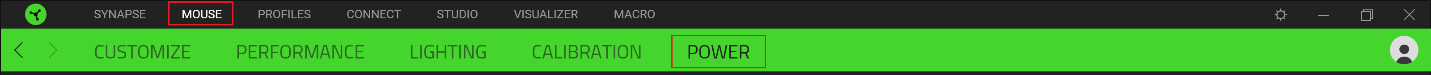 Razer Synapse 3 tab with "POWER" highlighted