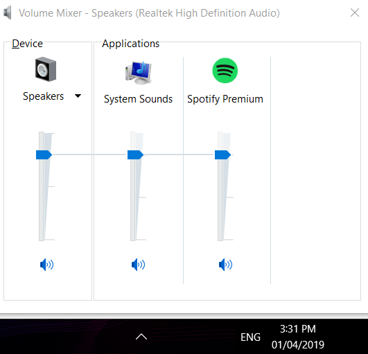 Windows 10 volume mixer with sliders