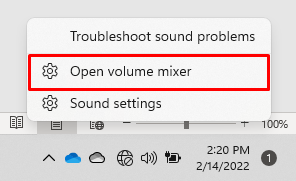 How to open volume mixer in Windows 11