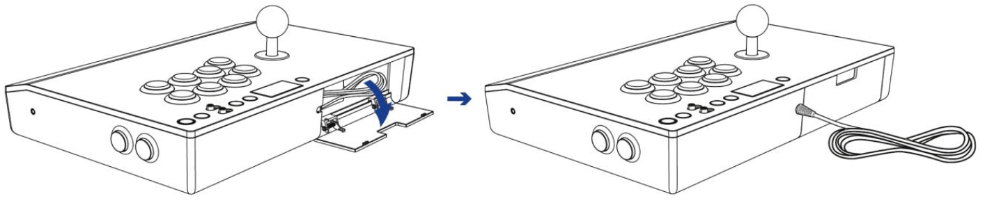 Illustration showing the USB cable being taken out from the compartment of Razer Panthera Evo
