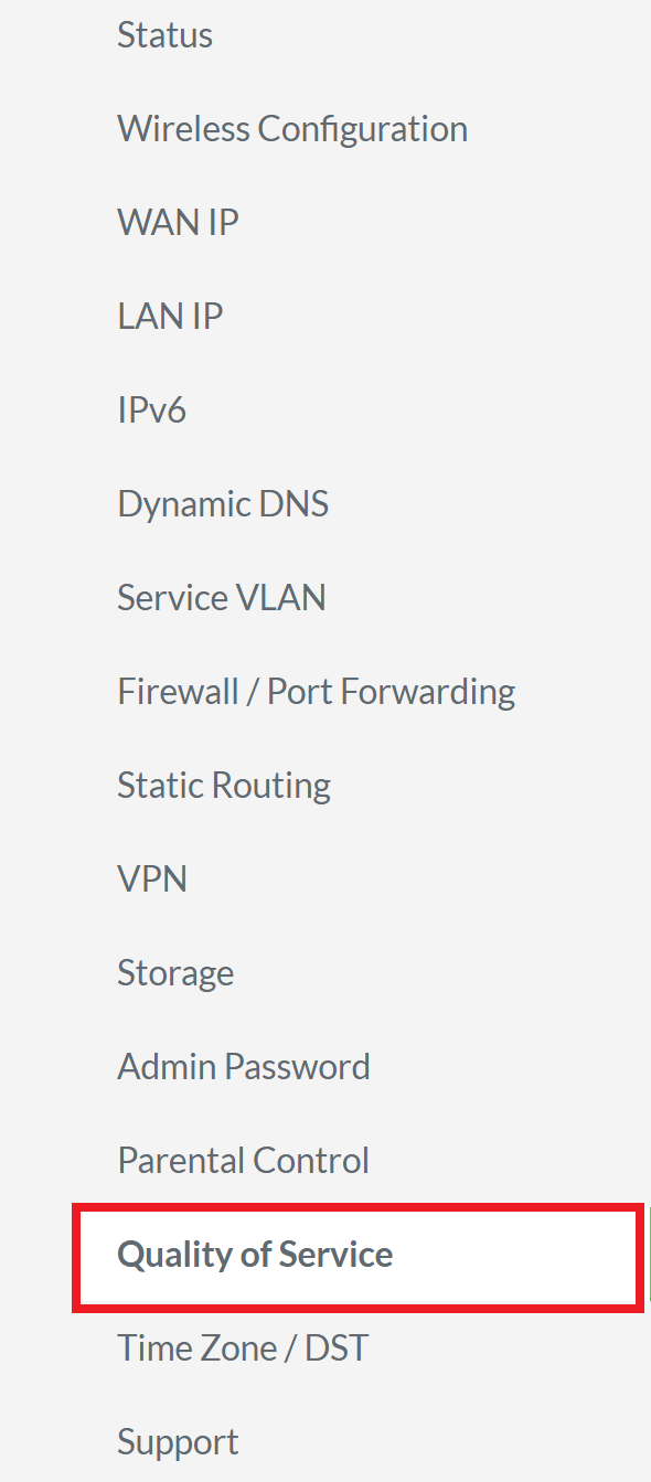 click “Quality of Service” from the left navigation panel