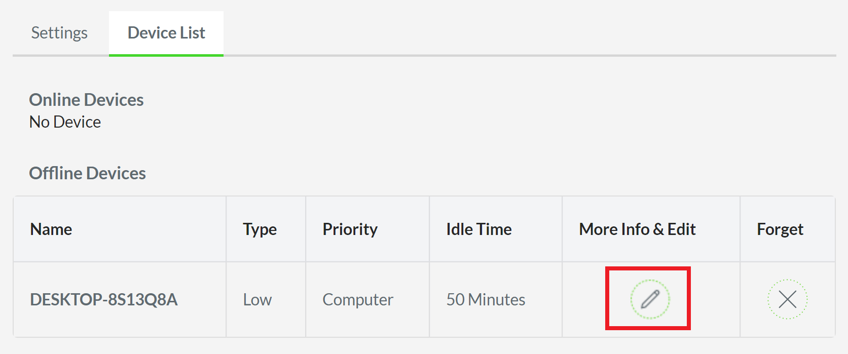 Click the edit icon in the “More Info & Edit” column