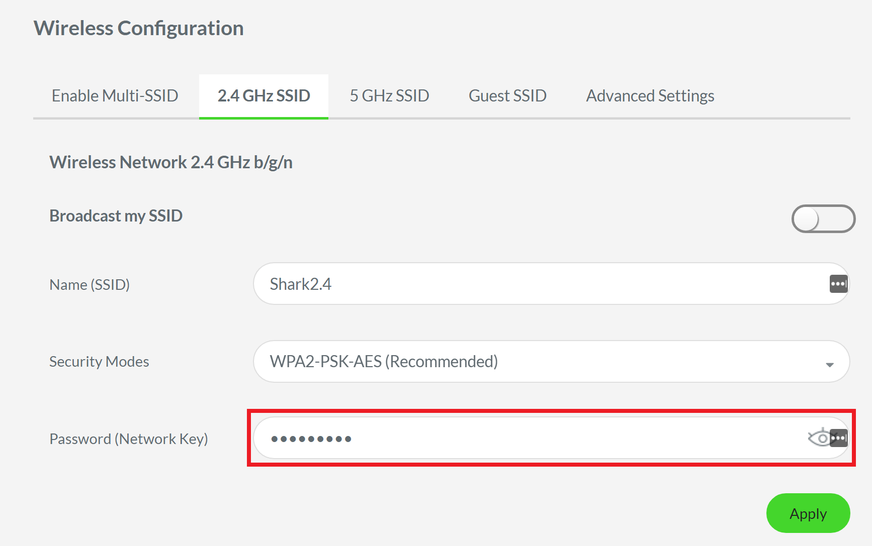 Password or network key field
