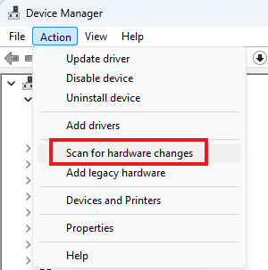 Click Scan for hardware changes