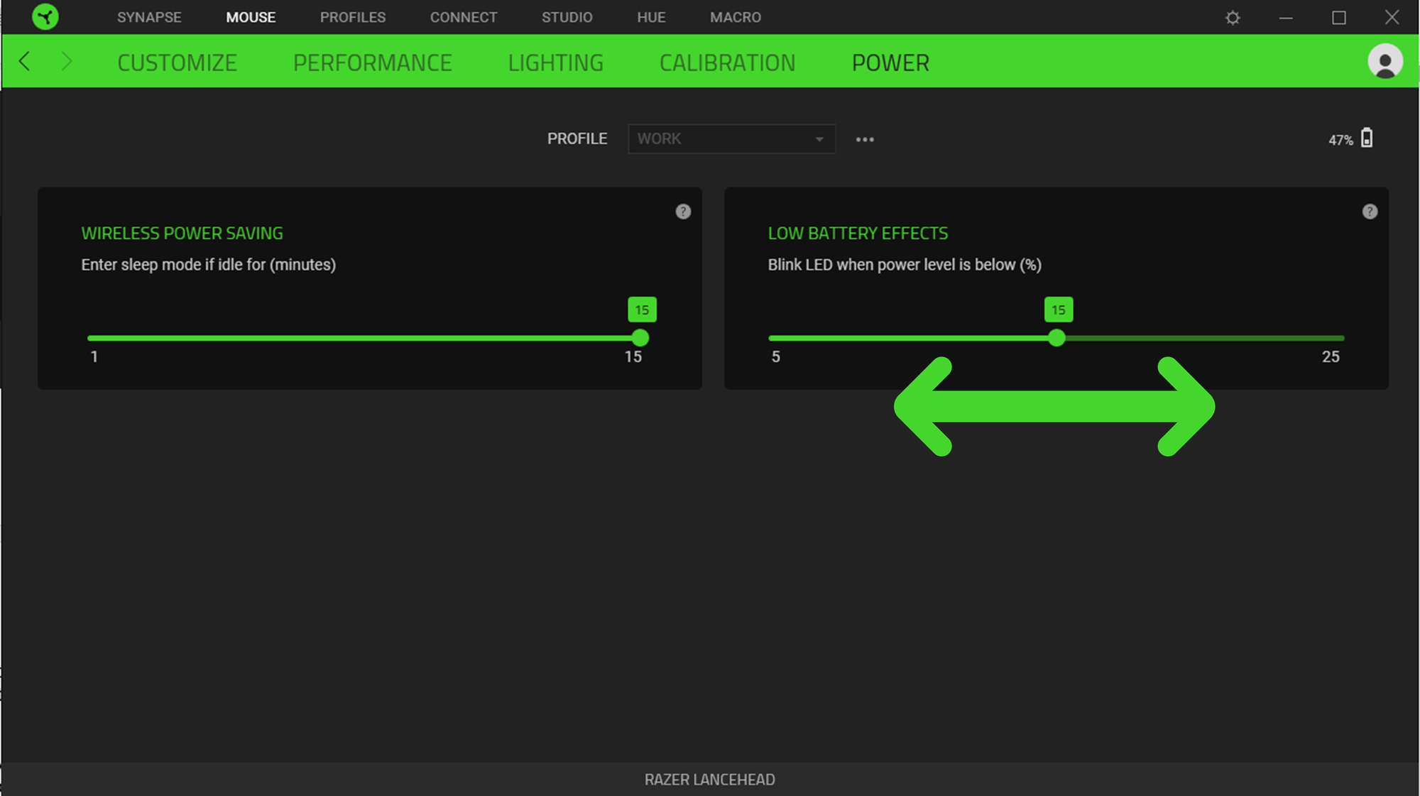 How to adjust power or battery preferences on my Razer Mouse with Synapse
