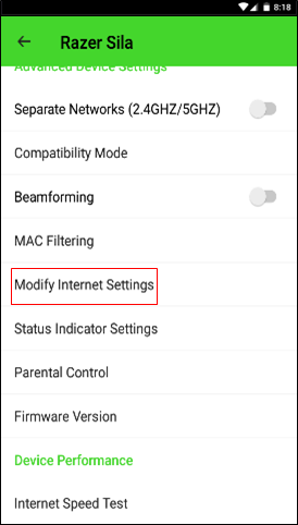 Tap Modify Internet Settings