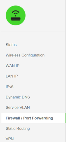 Firewall/ Port Forwarding tab on the navigation panel of the Razer Sila UI