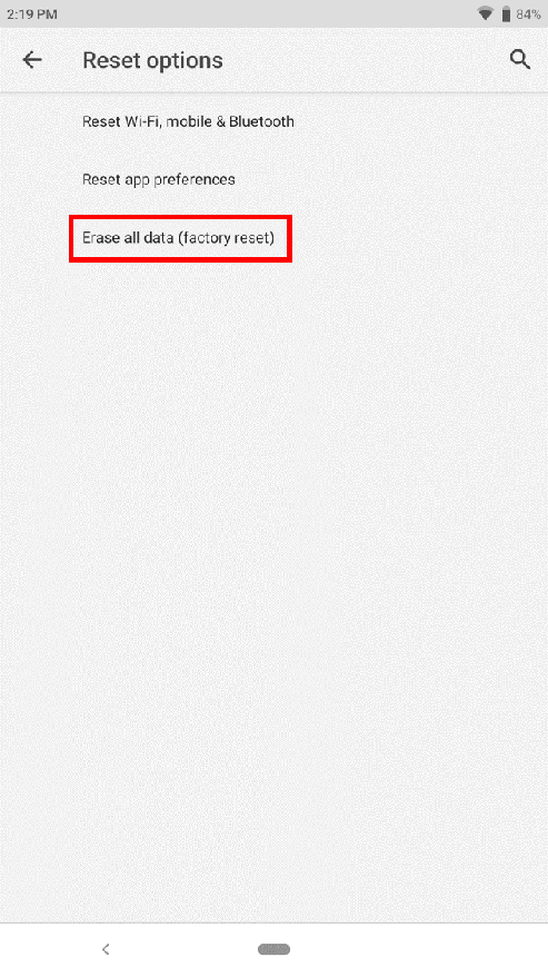Erase all data under Reset options