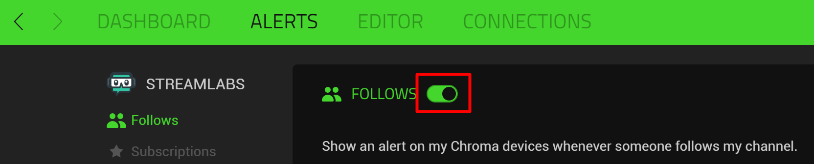 Toggle swtch to turn on Follows in Raer Synapse 3.