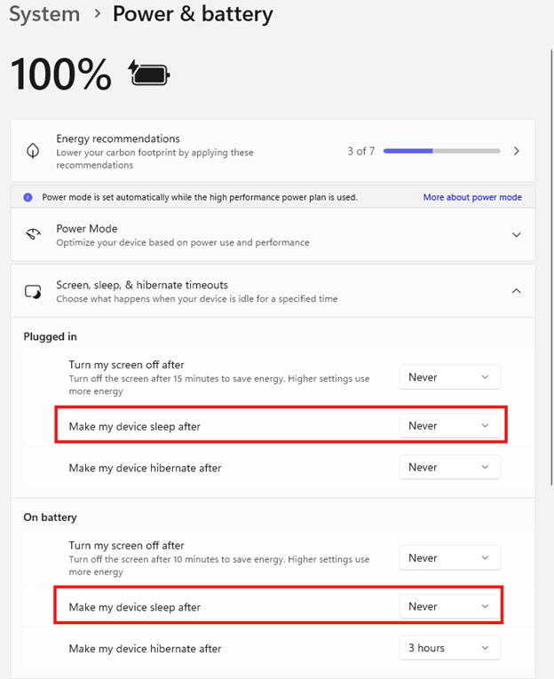 Power & sleep option under System in Windows